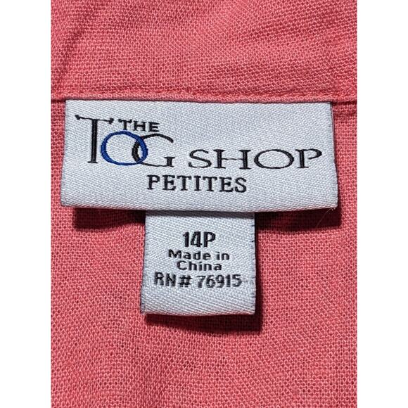 The TOG Shop Midi Shirt Dress Women Size 14P Pink Button Front Linen Blend - Picture 2 of 14